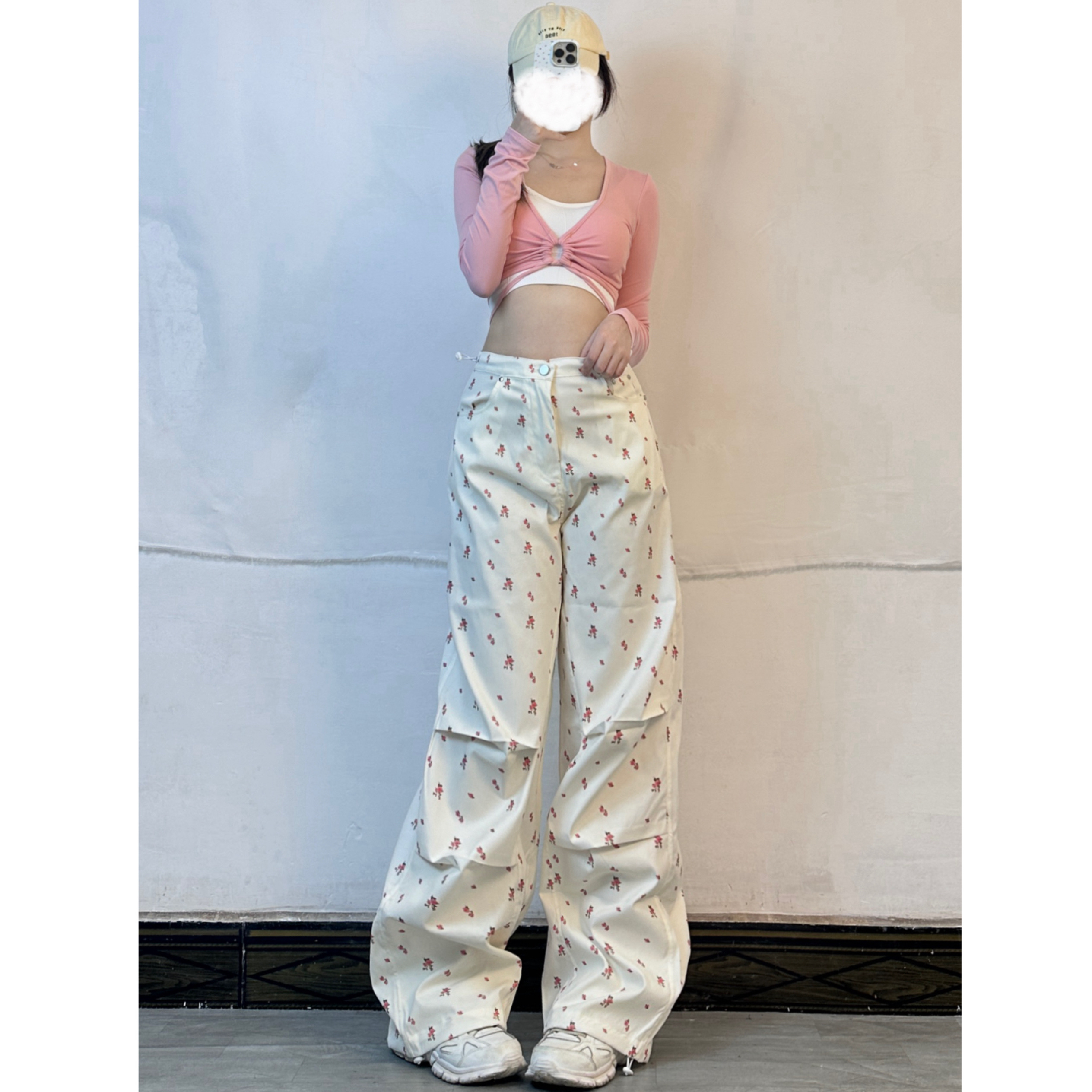 American Vintage Small Floral Cargo Pants for Women - Summer Kpop Loose Straight Wide-Leg Trousers American Vintage Small Floral Cargo Pants for Women - Summer Kpop Loose Straight Wide-Leg Trousers