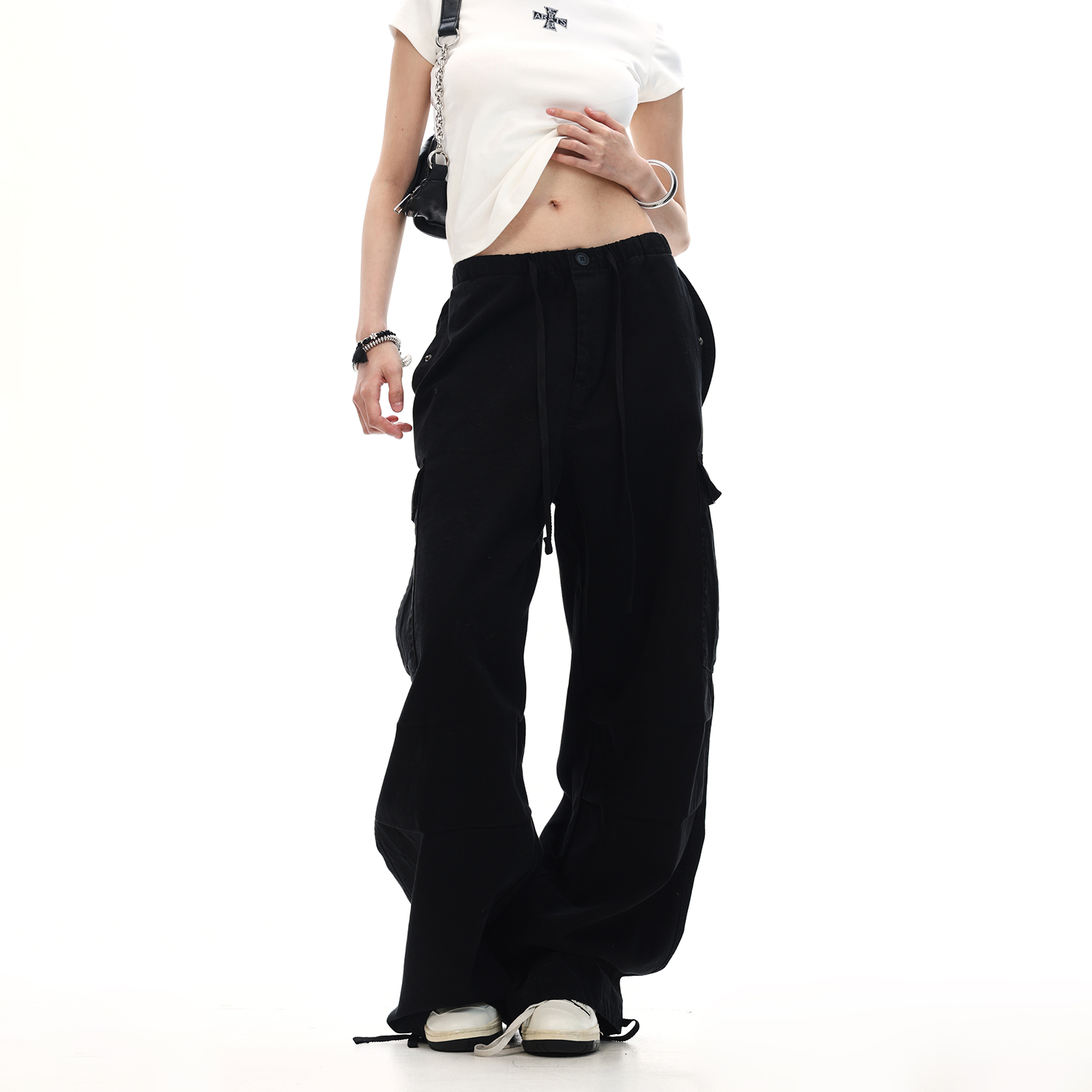 American Vintage Straight-Leg Cargo Pants for Men and Women, High Street Casual with Drawstring Design, Stylish Unisex Fashion