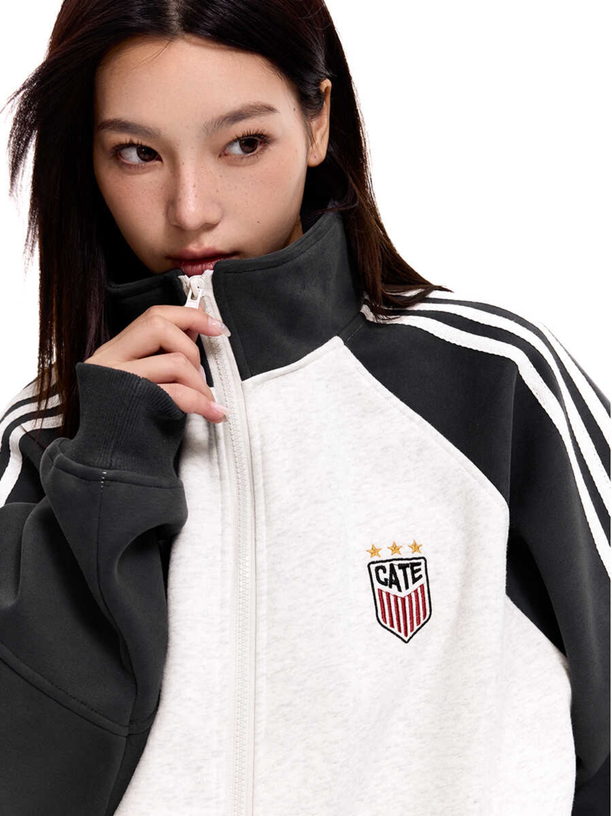 American Vintage Striped Stand Collar Cardigan Sweatshirt - Unisex Loose Color Block Casual Jacket for 90s Inspired Style