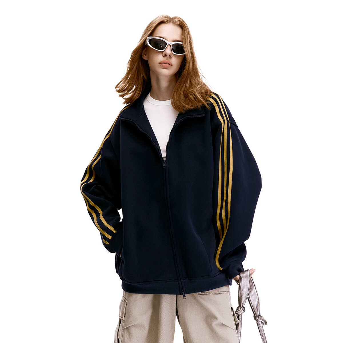 American Vintage Striped Three-Stripe Cardigan Sweatshirt for Men and Women, Loose Fit, Casual Layering Jacket, Y2K Style