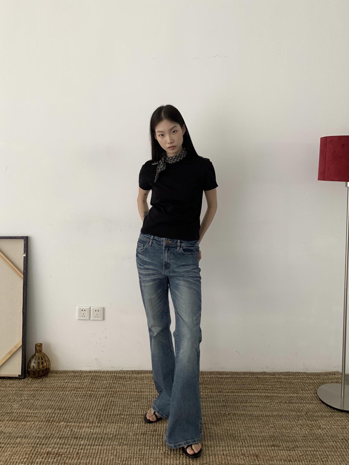 American Vintage Washed Cat Whisker Fitted Micro-Flare Jeans - Unisex Retro 90s Style Versatile Long Pants American Vintage Washed Cat Whisker Fitted Micro-Flare Jeans - Unisex Retro 90s Style Versatile Long Pants