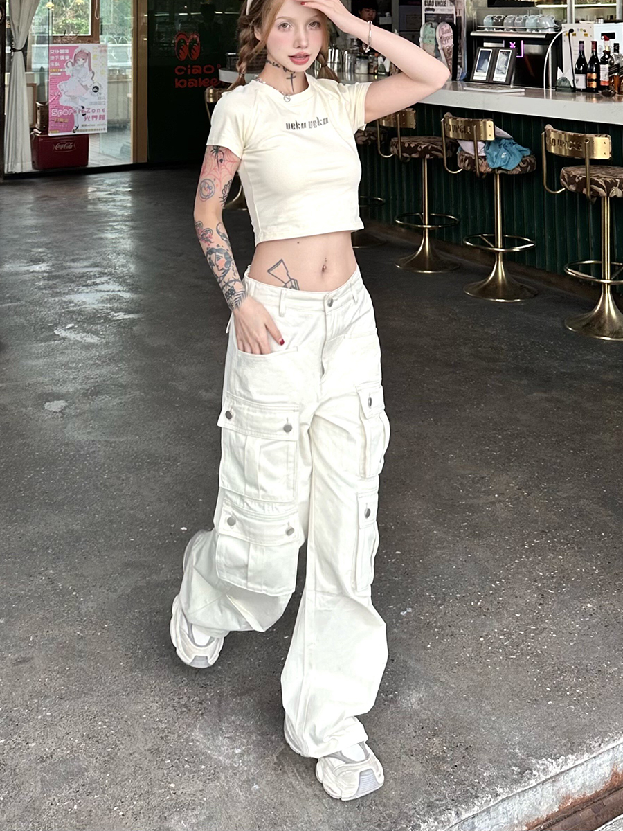 American Vintage Work Pants for Men and Women, Multi-Pocket Loose Straight Casual Paratrooper Pants, Y2K Style American Vintage Work Pants for Men and Women, Multi-Pocket Loose Straight Casual Paratrooper Pants, Y2K Style