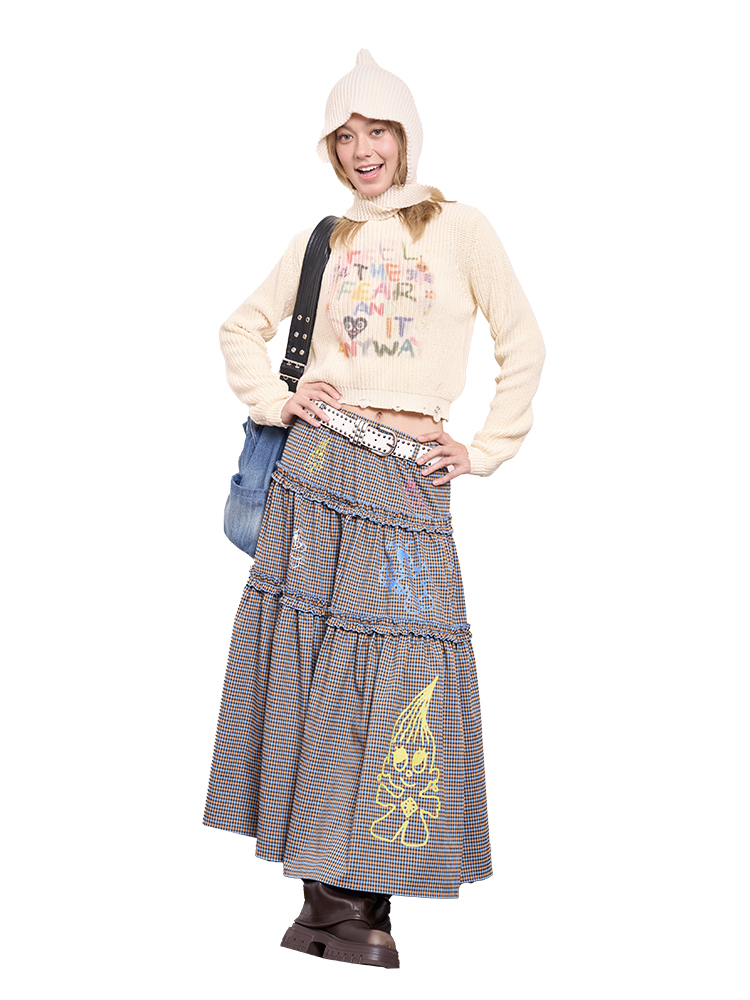 Angel Demon Print White Cotton Short Knit Sweater - Artist Original, Y2K Aesthetic, Cozy Fashion Top Angel Demon Print White Cotton Short Knit Sweater - Artist Original, Y2K Aesthetic, Cozy Fashion Top