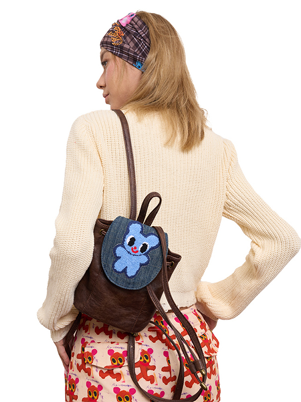 Artist Blue Bear & Cherry Print Backpack - Cute Y2K Style Bag for School and Daily Use Artist Blue Bear & Cherry Print Backpack - Cute Y2K Style Bag for School and Daily Use