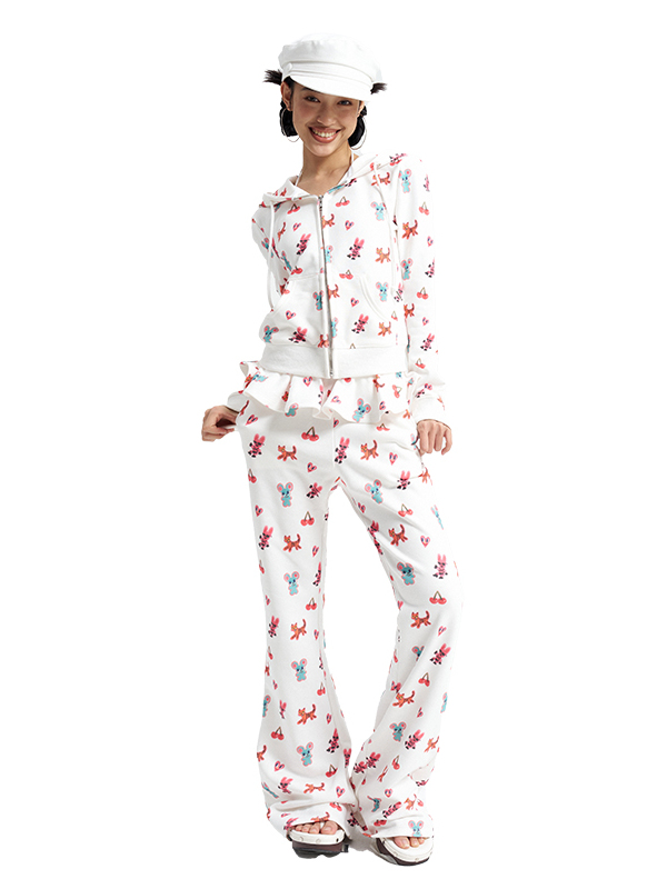 Artist-Inspired Tiger and Rabbit Graphic Set - Playful Y2K Aesthetic T-shirt and Pants Ensemble for Unique Style