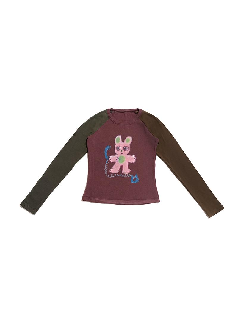 Artist Original Rabbit and Mandarin Duck Print Raglan Long Sleeve T-Shirt - Slim Fit Base Layer for Y2K Style Artist Original Rabbit and Mandarin Duck Print Raglan Long Sleeve T-Shirt - Slim Fit Base Layer for Y2K Style