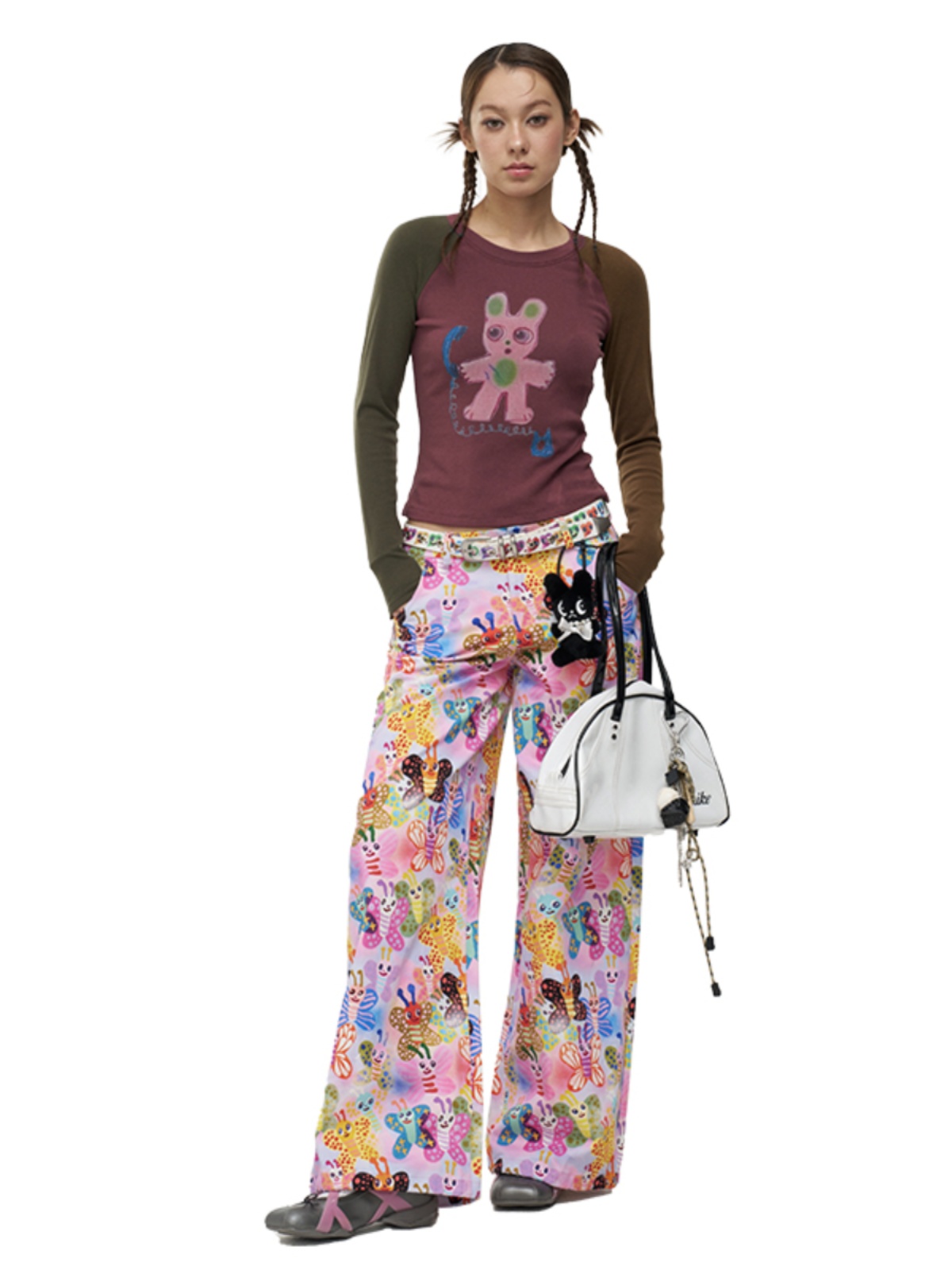 Artist Original Rabbit and Mandarin Duck Print Raglan Long Sleeve T-Shirt - Slim Fit Base Layer for Y2K Style Artist Original Rabbit and Mandarin Duck Print Raglan Long Sleeve T-Shirt - Slim Fit Base Layer for Y2K Style