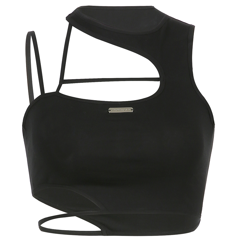 Asymmetrical Hollow-Out Vest for Women - Deconstructed Design Slim Fit Sexy Crop Top with Spaghetti Straps, Trendy Y2K Style