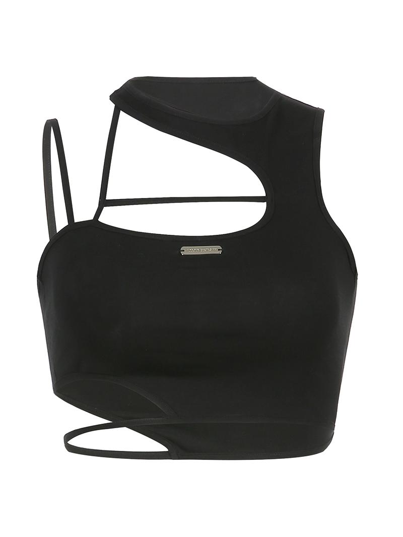 Asymmetrical Hollow-Out Vest for Women - Deconstructed Design Slim Fit Sexy Crop Top with Spaghetti Straps, Trendy Y2K Style Asymmetrical Hollow-Out Vest for Women - Deconstructed Design Slim Fit Sexy Crop Top with Spaghetti Straps, Trendy Y2K Style