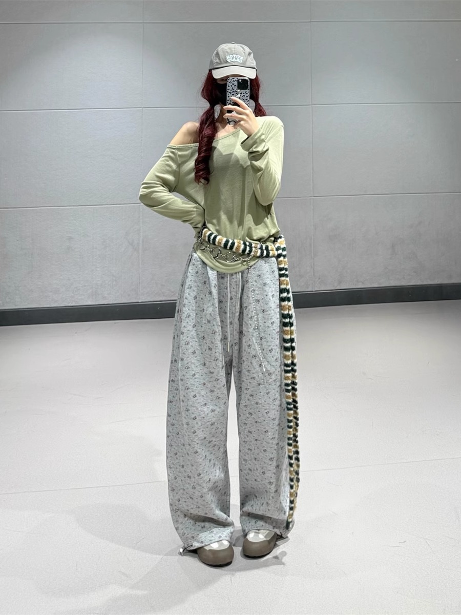 Asymmetrical Loose Draped Long Sleeve Off-Shoulder T-Shirt - Women's Green Jazz Dance Cover-Up for Autumn Winter Fashion