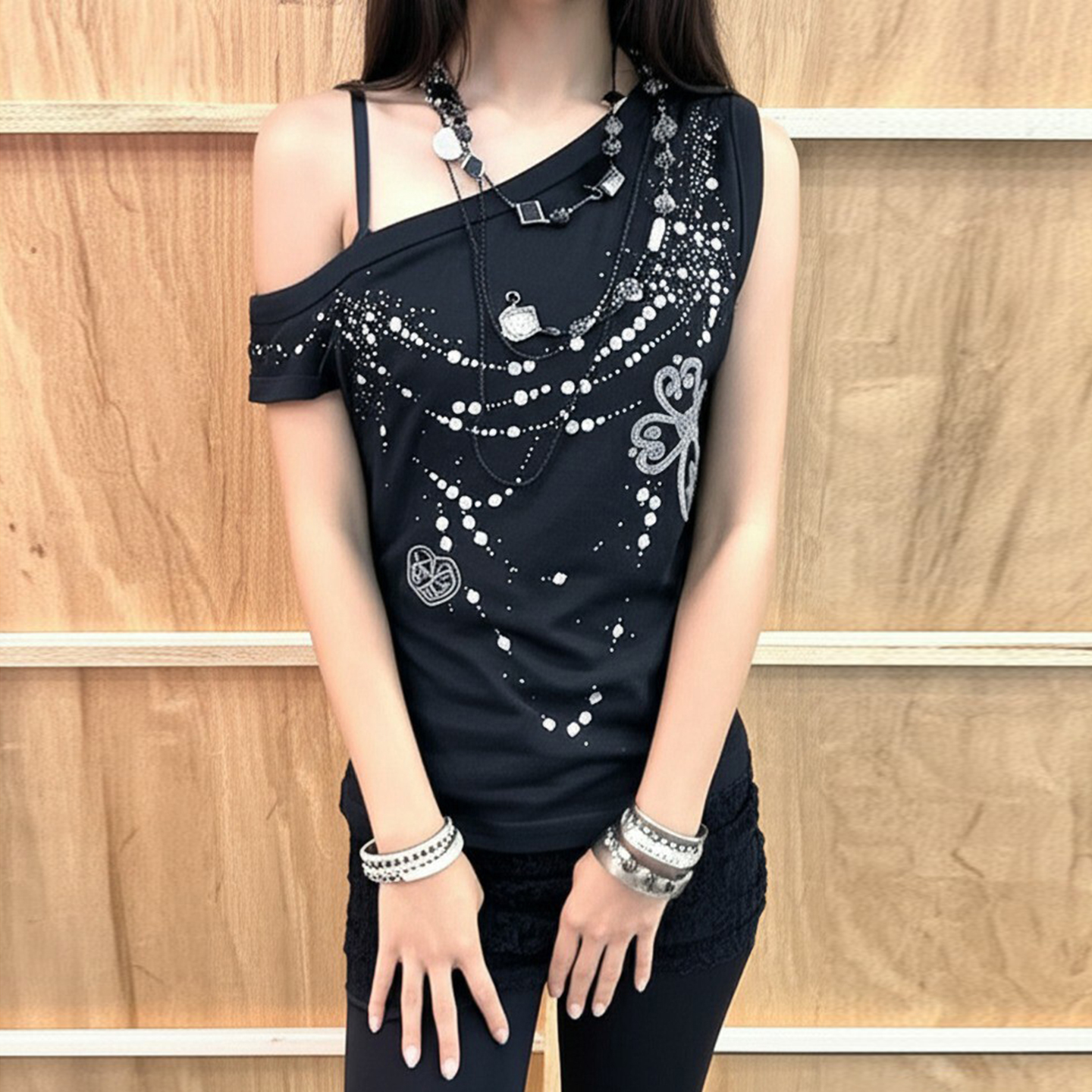 Asymmetrical Rhinestone Printed Tank Top - Wasteland Punk Dark Style Street Fashion Asymmetrical Rhinestone Printed Tank Top - Wasteland Punk Dark Style Street Fashion