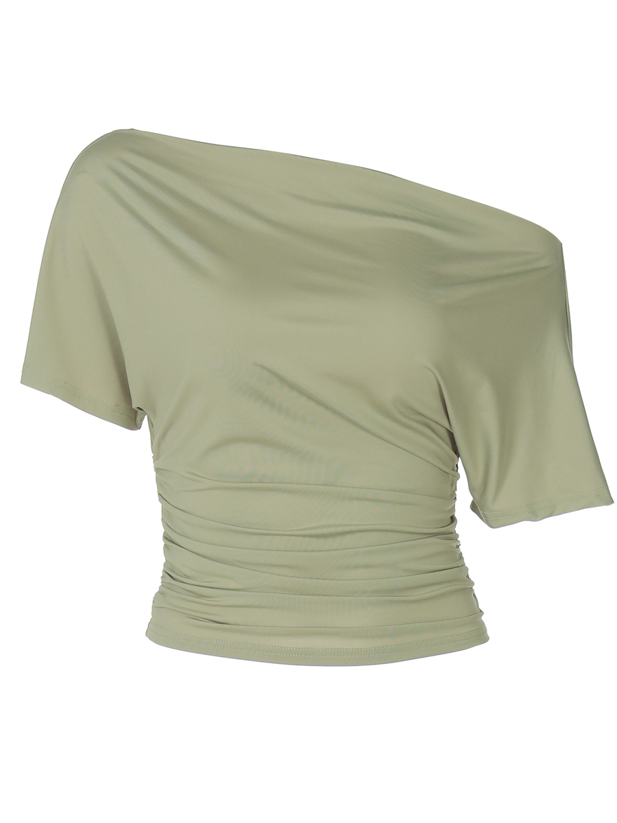 Asymmetrical Short-Sleeve T-Shirt for Women - Pleated High-Waisted Slim Fit, Trendy Summer Top, Versatile Fashion Essential Asymmetrical Short-Sleeve T-Shirt for Women - Pleated High-Waisted Slim Fit, Trendy Summer Top, Versatile Fashion Essential