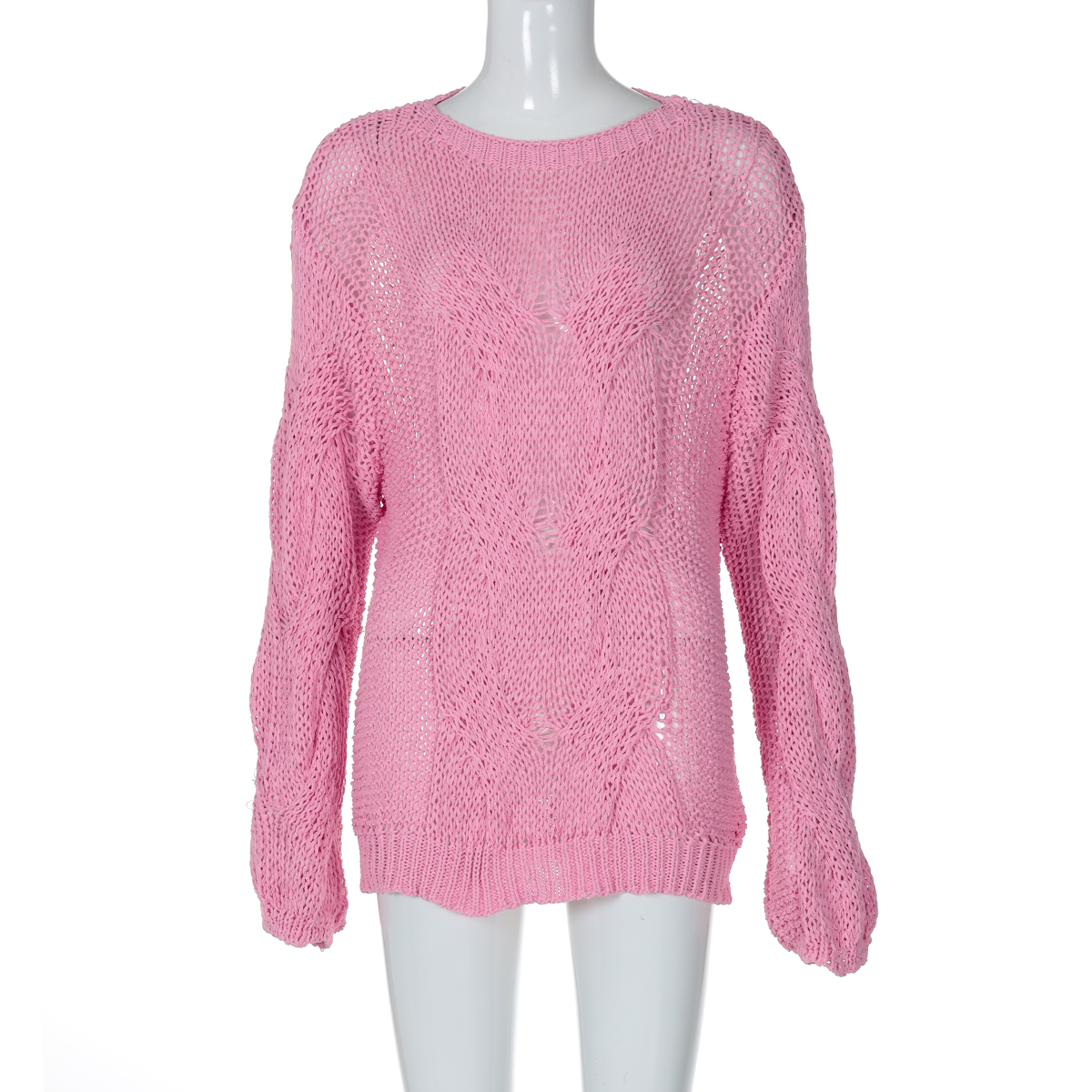 Autumn Casual Loose Fit Round Neck Semi-Transparent Long Sleeve Knitted Sweater Top for Women - Versatile Fall Fashion Autumn Casual Loose Fit Round Neck Semi-Transparent Long Sleeve Knitted Sweater Top for Women - Versatile Fall Fashion