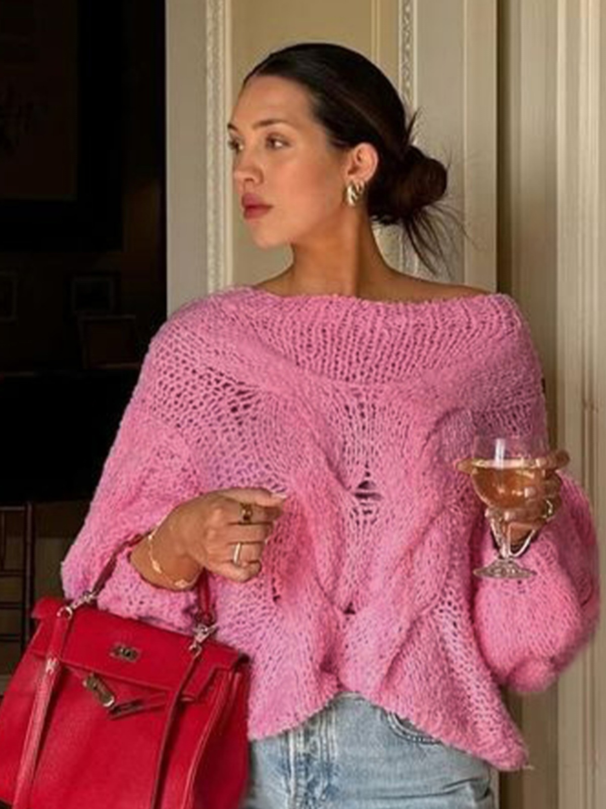 Autumn Casual Loose Fit Round Neck Semi-Transparent Long Sleeve Knitted Sweater Top for Women - Versatile Fall Fashion Autumn Casual Loose Fit Round Neck Semi-Transparent Long Sleeve Knitted Sweater Top for Women - Versatile Fall Fashion