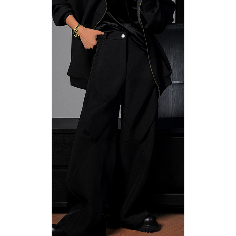 Autumn Dragon Dadao Wide-Leg Loose Casual Pants with Pleated Splicing and Diamond Detail - Trendy Niche Fashion Autumn Dragon Dadao Wide-Leg Loose Casual Pants with Pleated Splicing and Diamond Detail - Trendy Niche Fashion