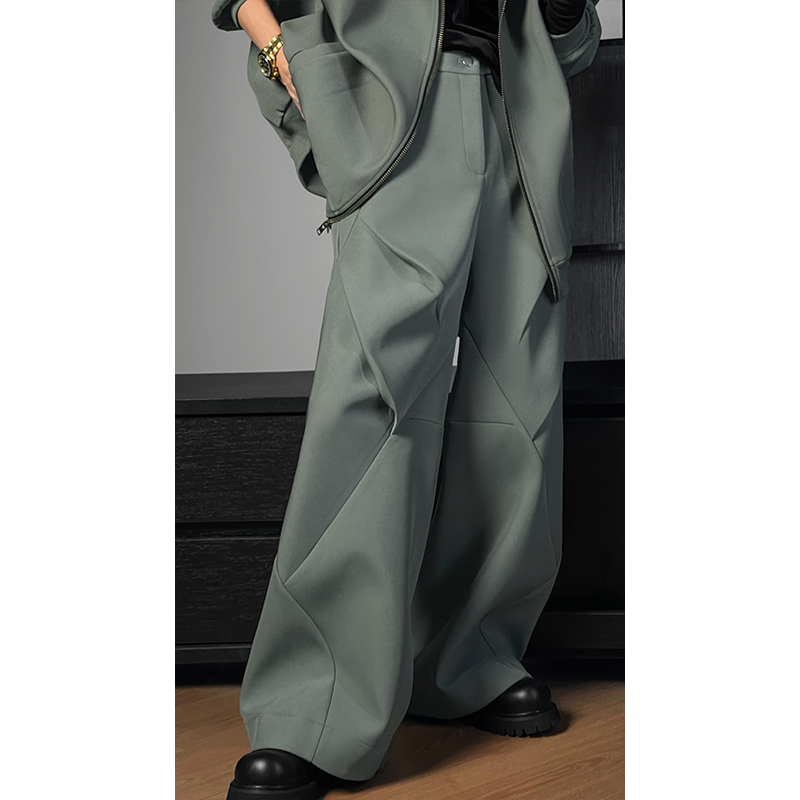 Autumn Dragon Dadao Wide-Leg Loose Casual Pants with Pleated Splicing and Diamond Detail - Trendy Niche Fashion Autumn Dragon Dadao Wide-Leg Loose Casual Pants with Pleated Splicing and Diamond Detail - Trendy Niche Fashion