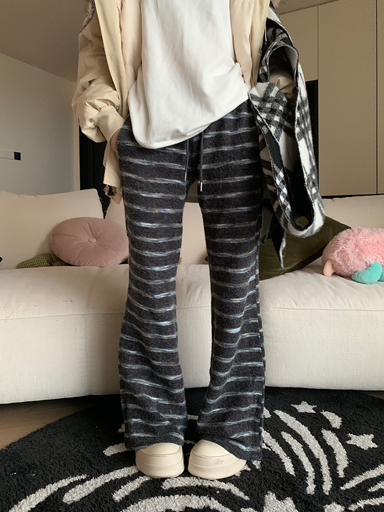 Autumn Winter 2025 Women's American Vintage Striped Casual Pants - Soft Comfortable Draped Straight Leg Long Trousers