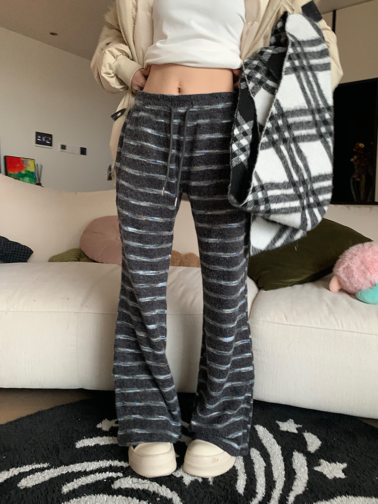 Autumn Winter 2025 Women's American Vintage Striped Casual Pants - Soft Comfortable Draped Straight Leg Long Trousers