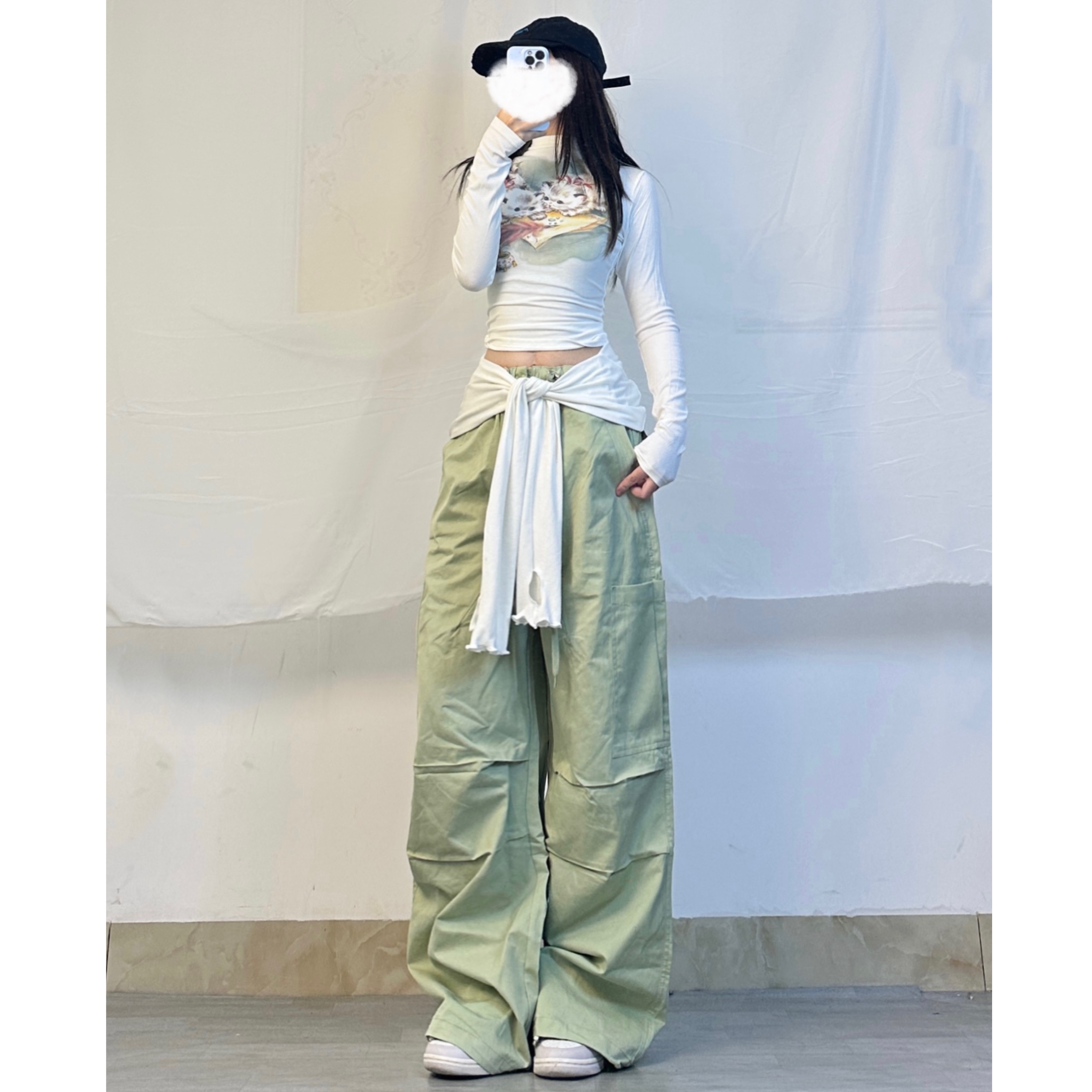 Autumn Winter Jazz Dance Outfit Set - Cat Print Tight Top & Green Quick-Dry Casual Pants for Dance and Fitness Autumn Winter Jazz Dance Outfit Set - Cat Print Tight Top & Green Quick-Dry Casual Pants for Dance and Fitness