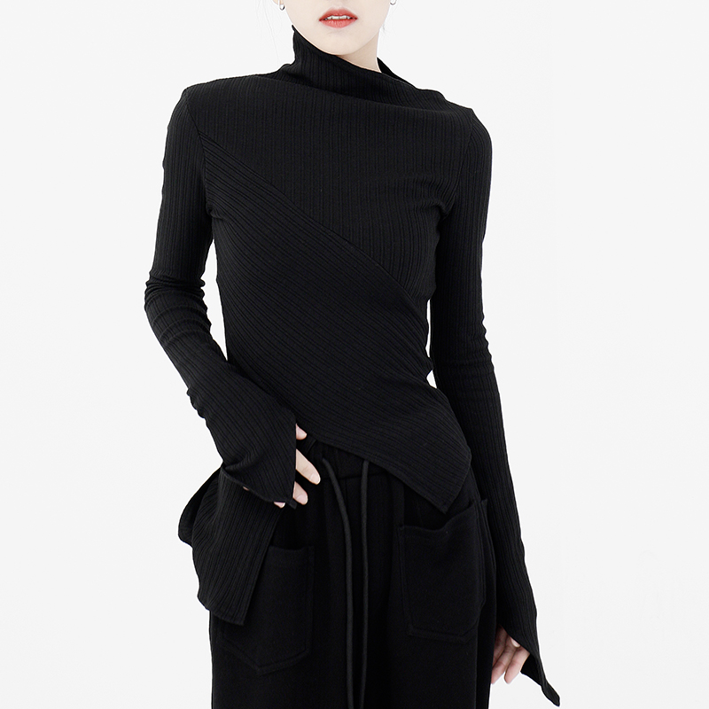 Autumn Winter Women’s Long Sleeve Split Knit T-Shirt - Irregular Slim Fit Layering Top, Casual Essential, Y2K Style Autumn Winter Women’s Long Sleeve Split Knit T-Shirt - Irregular Slim Fit Layering Top, Casual Essential, Y2K Style