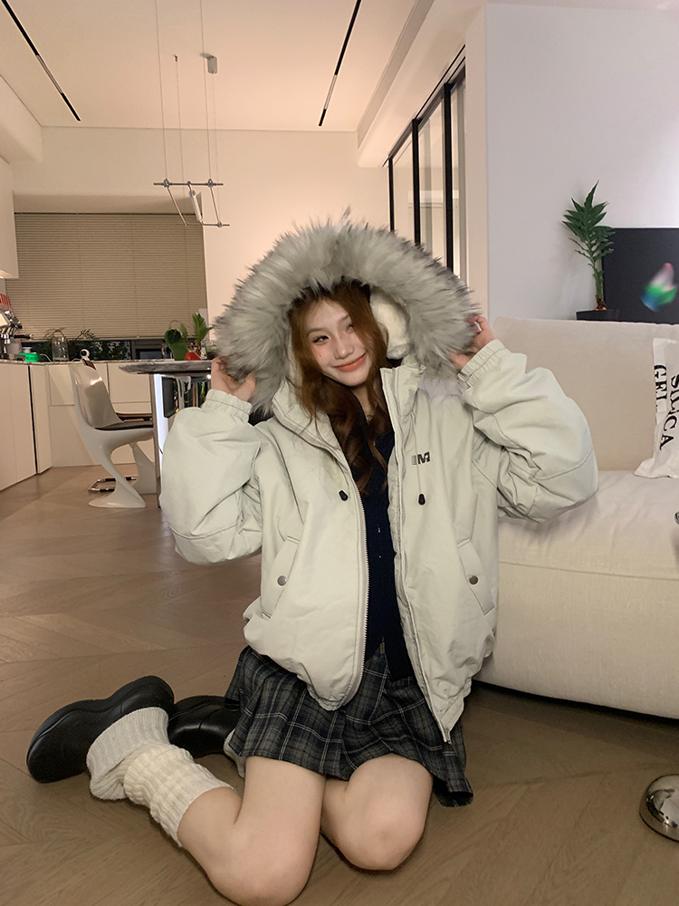 Autumn Winter Women's Vintage Hooded Cotton Jacket with Large Fur Collar, Thick Loose Short Coat, Casual Street Style Fashion Autumn Winter Women's Vintage Hooded Cotton Jacket with Large Fur Collar, Thick Loose Short Coat, Casual Street Style Fashion