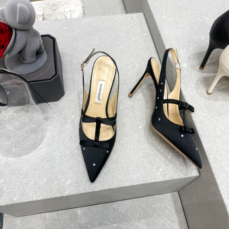 Backless Black Satin High-Heeled Sandals with Rhinestone Bow - One-Strap Design for Chic Nights Out Backless Black Satin High-Heeled Sandals with Rhinestone Bow - One-Strap Design for Chic Nights Out