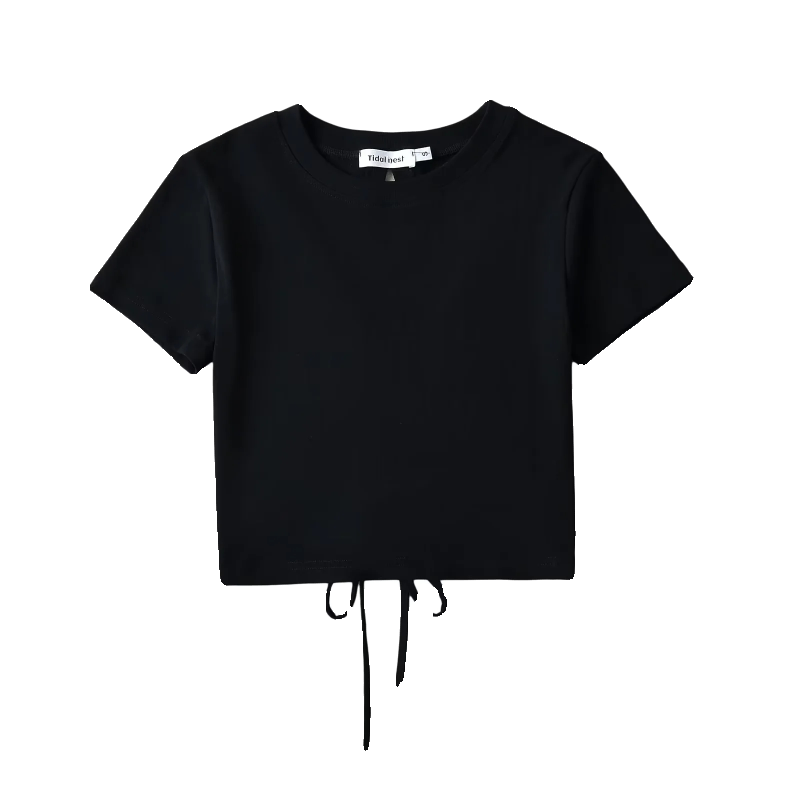 Backless Drawstring Short Sleeve T-Shirt for Women - Slim Fit Summer Top, Trendy Hot Girl Style, Perfect for 90s and Y2K Fashion Backless Drawstring Short Sleeve T-Shirt for Women - Slim Fit Summer Top, Trendy Hot Girl Style, Perfect for 90s and Y2K Fashion
