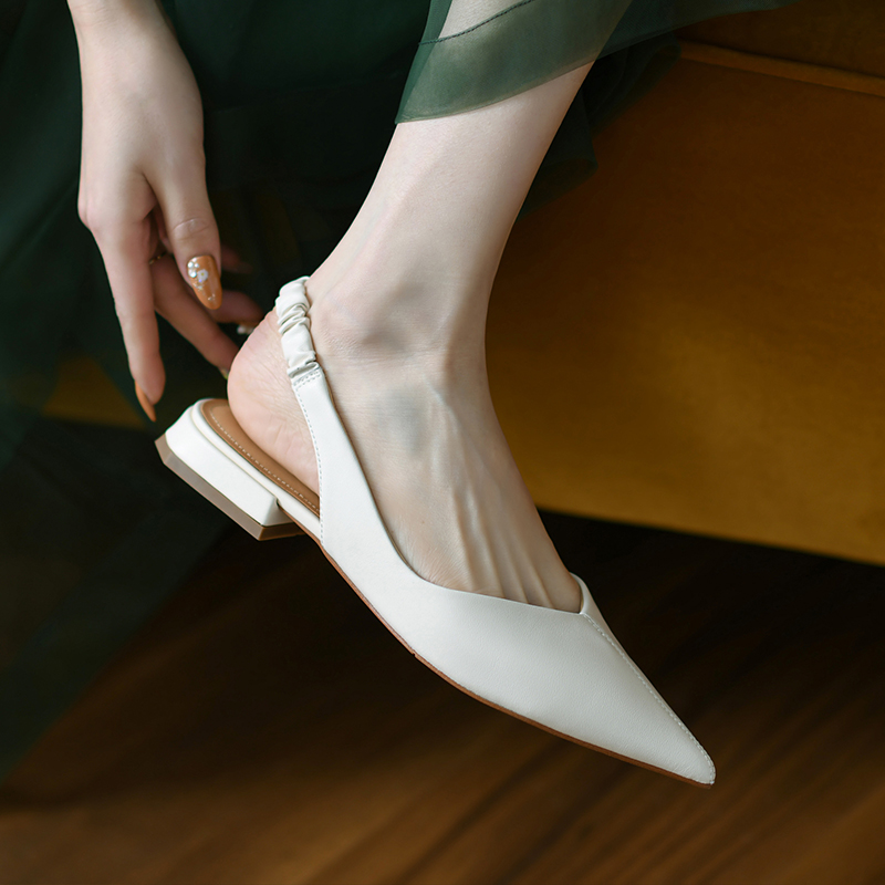 Backless Flat Sandals for Women - Genuine Leather One-Strap Design, Pointed Toe, Retro Style Summer Shoes Backless Flat Sandals for Women - Genuine Leather One-Strap Design, Pointed Toe, Retro Style Summer Shoes