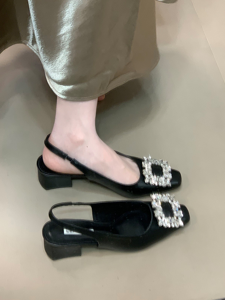 Backless High Heel Sandals with Square Buckle - Ocean One Water Drill Design, Elegant Square Toe for Summer 2025 Fashion Backless High Heel Sandals with Square Buckle - Ocean One Water Drill Design, Elegant Square Toe for Summer 2025 Fashion