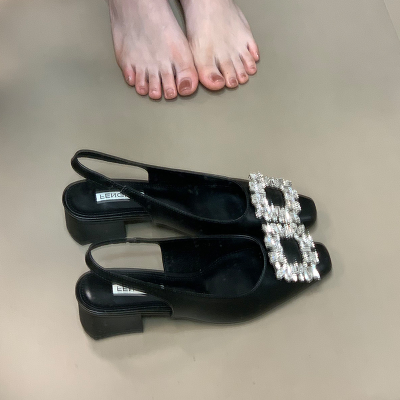 Backless High Heel Sandals with Square Buckle - Ocean One Water Drill Design, Elegant Square Toe for Summer 2025 Fashion Backless High Heel Sandals with Square Buckle - Ocean One Water Drill Design, Elegant Square Toe for Summer 2025 Fashion