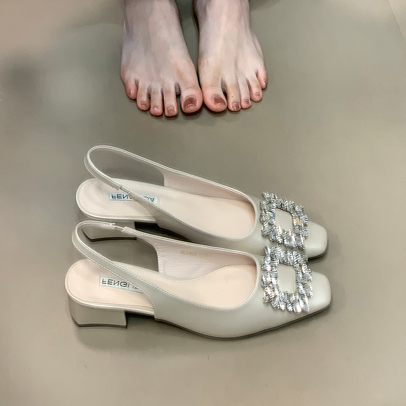 Backless High Heel Sandals with Square Buckle - Ocean One Water Drill Design, Elegant Square Toe for Summer 2025 Fashion