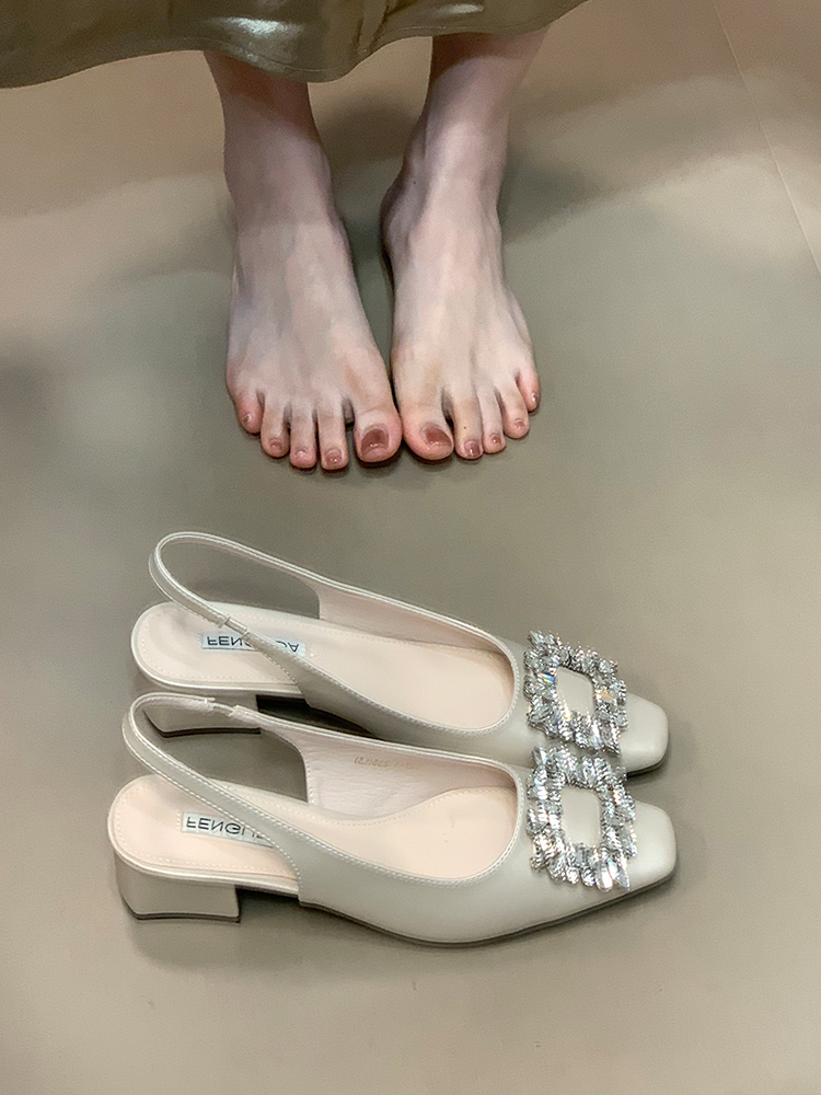 Backless High Heel Sandals with Square Buckle - Ocean One Water Drill Design, Elegant Square Toe for Summer 2025 Fashion Backless High Heel Sandals with Square Buckle - Ocean One Water Drill Design, Elegant Square Toe for Summer 2025 Fashion