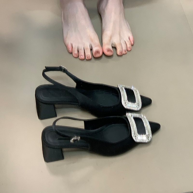 Backless High Heels Sandals for Women with Rhinestone Square Buckle - 2025 Summer Fashion Closed-Toe Style