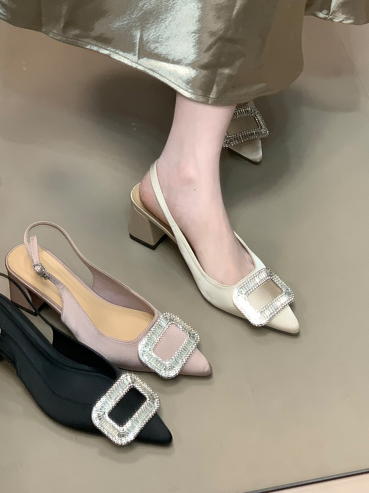 Backless High Heels Sandals for Women with Rhinestone Square Buckle - 2025 Summer Fashion Closed-Toe Style