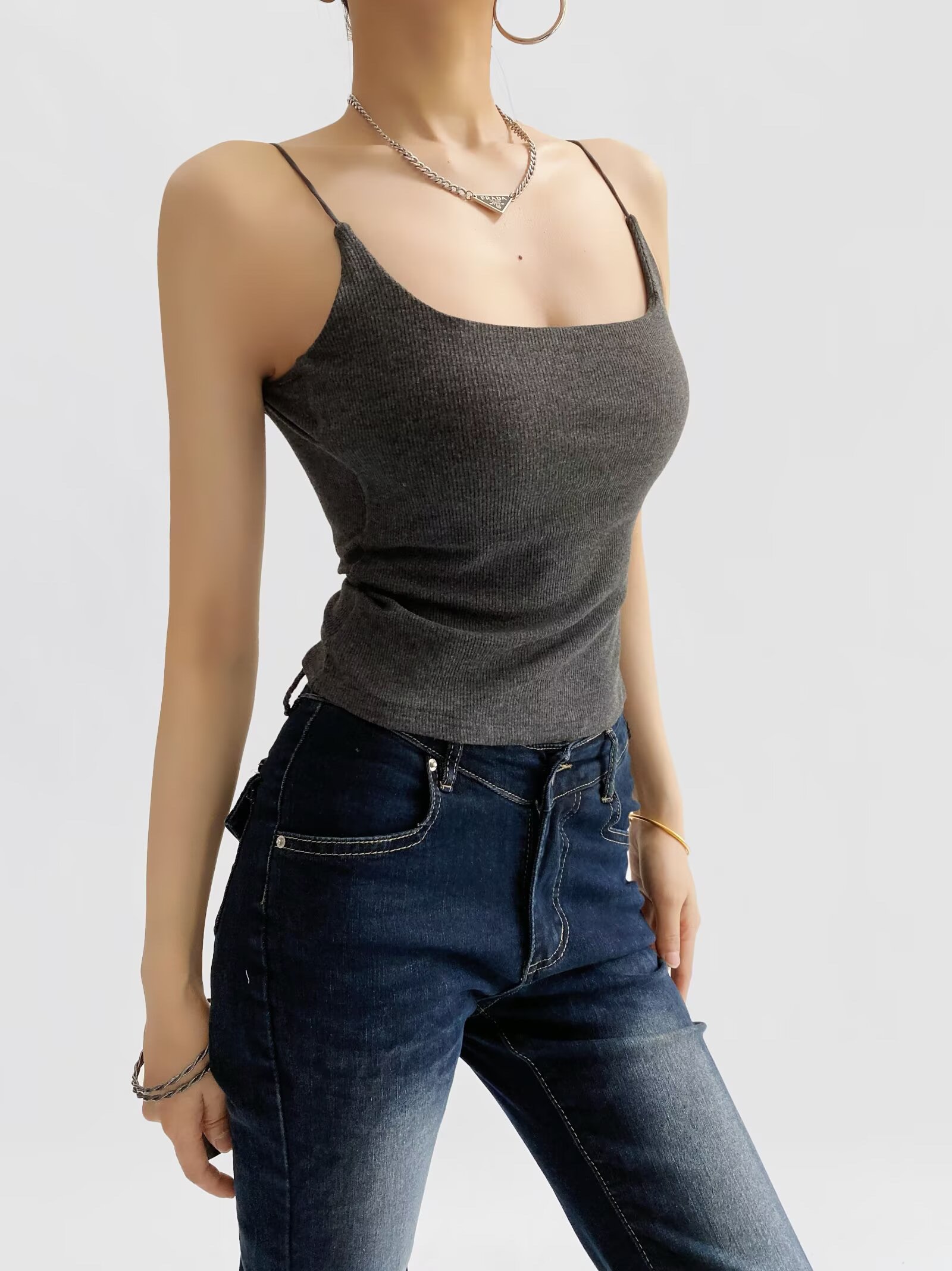 Backless V-Neck Lace Camisole with Chest Pads for Women - Sexy Street Dance Top, Y2K Style, Perfect for Night Out Backless V-Neck Lace Camisole with Chest Pads for Women - Sexy Street Dance Top, Y2K Style, Perfect for Night Out