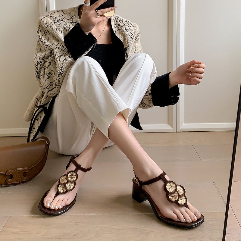 Bali Summer Dream Chunky Heeled Thong Sandals for Women, 5cm Heels, National Style, Perfect with Skirts and Dresses