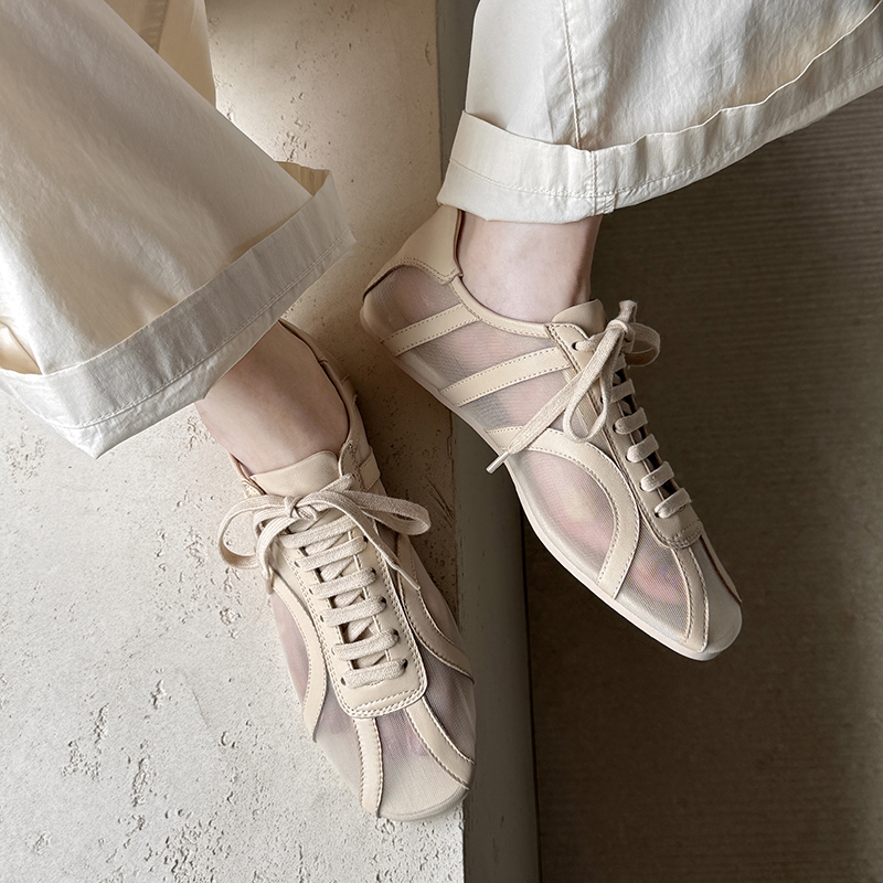 Ballet-Style Mesh Lace-Up Lambskin Flat Casual Shoes for Women - French Niche Design, Elegant and Comfortable Footwear Ballet-Style Mesh Lace-Up Lambskin Flat Casual Shoes for Women - French Niche Design, Elegant and Comfortable Footwear