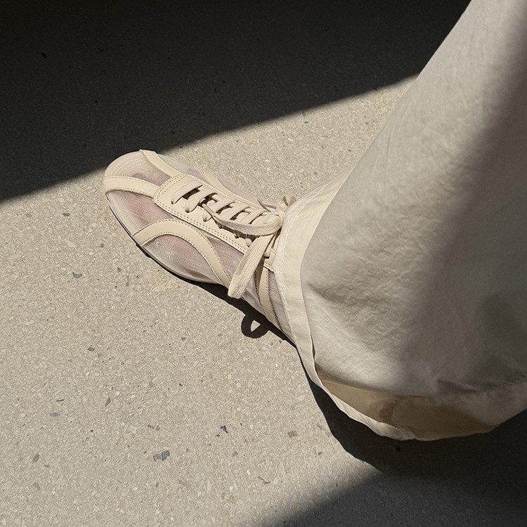 Ballet-Style Mesh Lace-Up Lambskin Flat Casual Shoes for Women - French Niche Design, Elegant and Comfortable Footwear