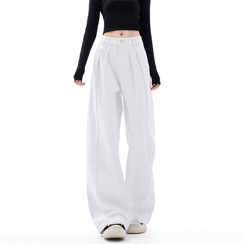 Basic White Wide-Leg Jeans for Men and Women - Loose Straight Casual Long Pants, Trendy 90s Style