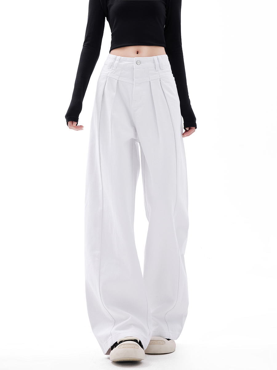 Basic White Wide-Leg Jeans for Men and Women - Loose Straight Casual Long Pants, Trendy 90s Style Basic White Wide-Leg Jeans for Men and Women - Loose Straight Casual Long Pants, Trendy 90s Style