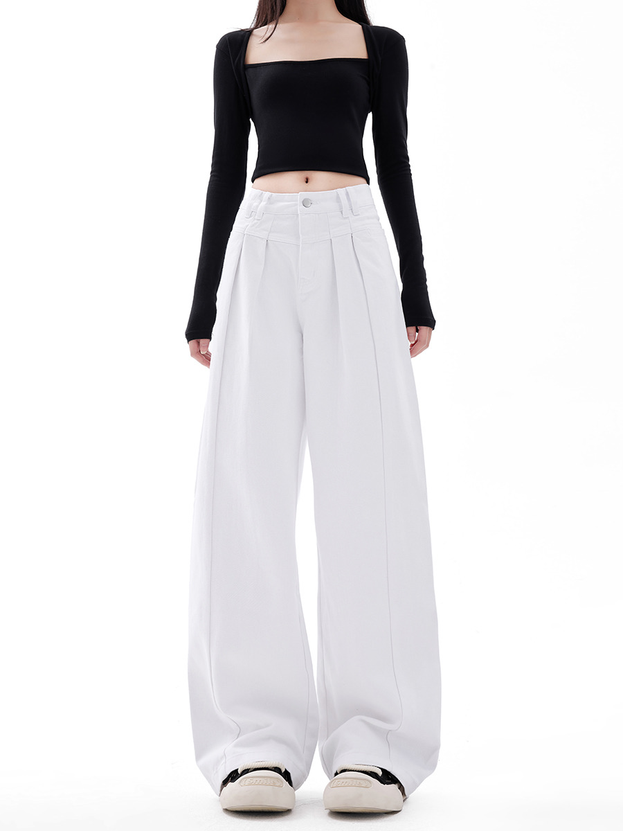 Basic White Wide-Leg Jeans for Men and Women - Loose Straight Casual Long Pants, Trendy 90s Style
