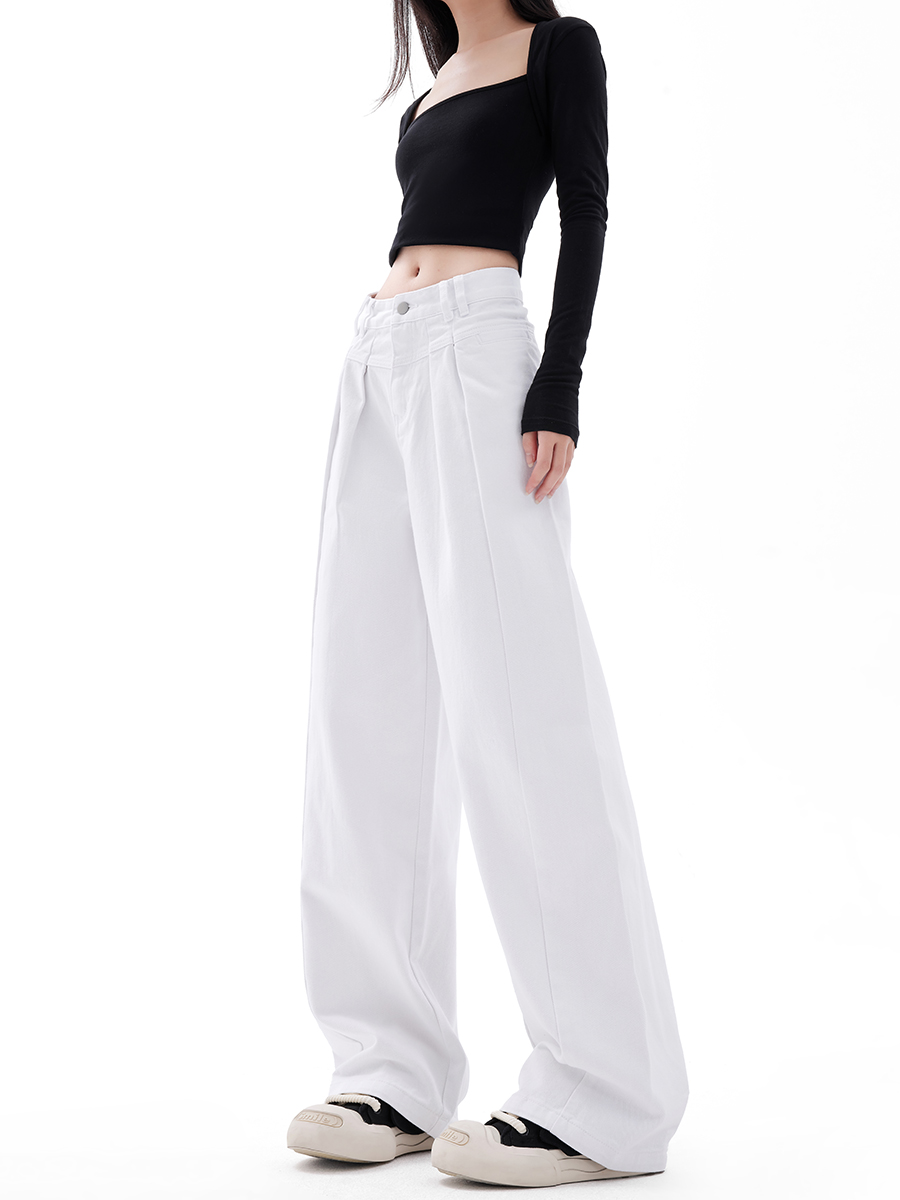 Basic White Wide-Leg Jeans for Men and Women - Loose Straight Casual Long Pants, Trendy 90s Style Basic White Wide-Leg Jeans for Men and Women - Loose Straight Casual Long Pants, Trendy 90s Style