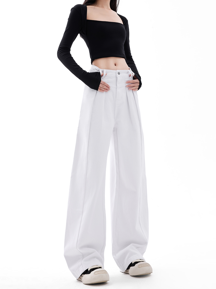 Basic White Wide-Leg Jeans for Men and Women - Loose Straight Casual Long Pants, Trendy 90s Style Basic White Wide-Leg Jeans for Men and Women - Loose Straight Casual Long Pants, Trendy 90s Style