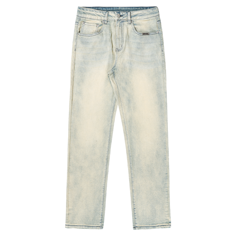 Basic Yellow Mud Dyed Denim Pants for Women - Vintage High Street Style with Slight Stretch, American Casual Fashion Basic Yellow Mud Dyed Denim Pants for Women - Vintage High Street Style with Slight Stretch, American Casual Fashion