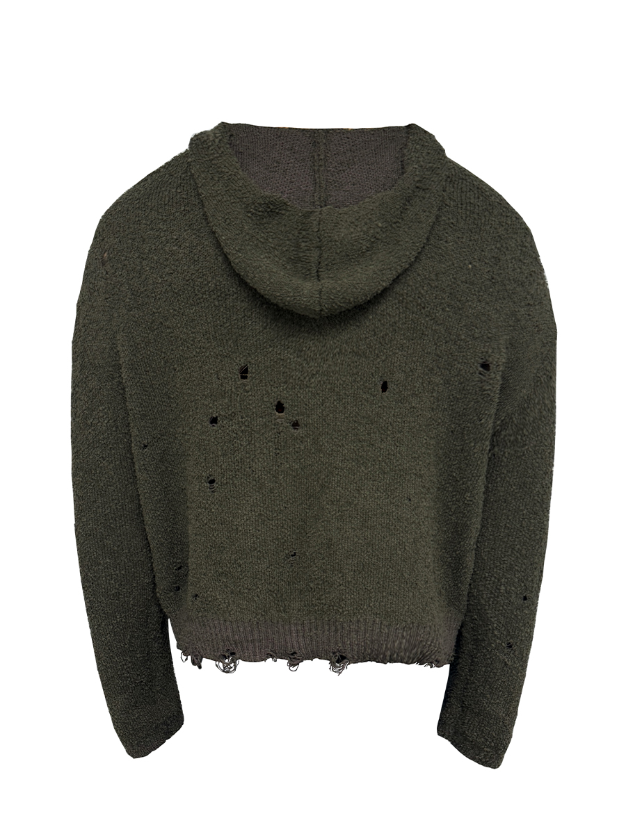 Battle-Damaged Sweater - Naturally Distressed Textured Fleece, Short and Wide, Edgy Vintage Style Battle-Damaged Sweater - Naturally Distressed Textured Fleece, Short and Wide, Edgy Vintage Style