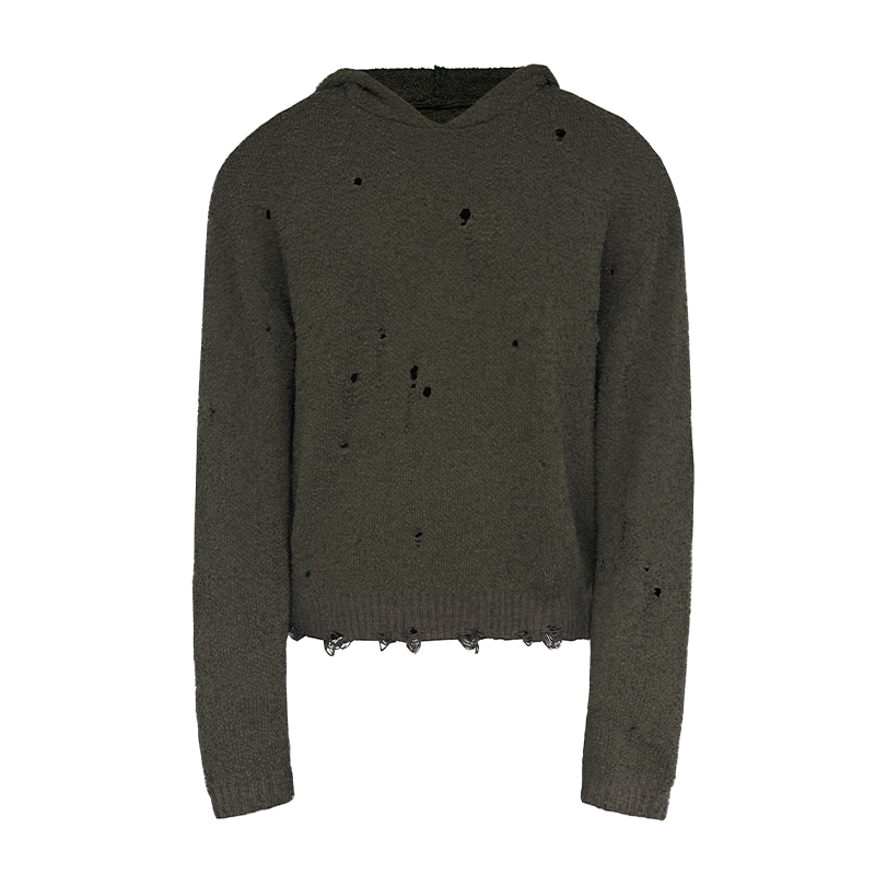 Battle-Damaged Sweater - Naturally Distressed Textured Fleece, Short and Wide, Edgy Vintage Style
