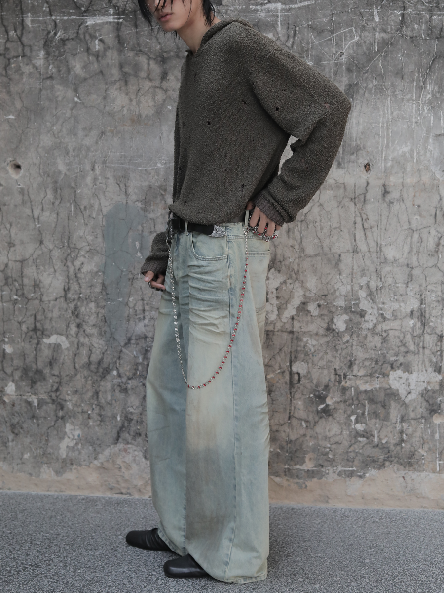 Battle-Damaged Sweater - Naturally Distressed Textured Fleece, Short and Wide, Edgy Vintage Style Battle-Damaged Sweater - Naturally Distressed Textured Fleece, Short and Wide, Edgy Vintage Style