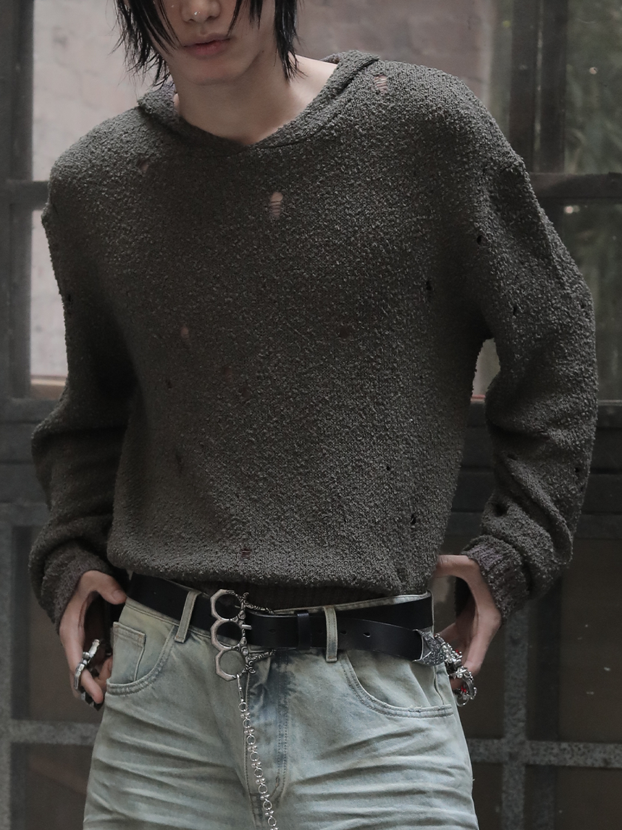 Battle-Damaged Sweater - Naturally Distressed Textured Fleece, Short and Wide, Edgy Vintage Style Battle-Damaged Sweater - Naturally Distressed Textured Fleece, Short and Wide, Edgy Vintage Style