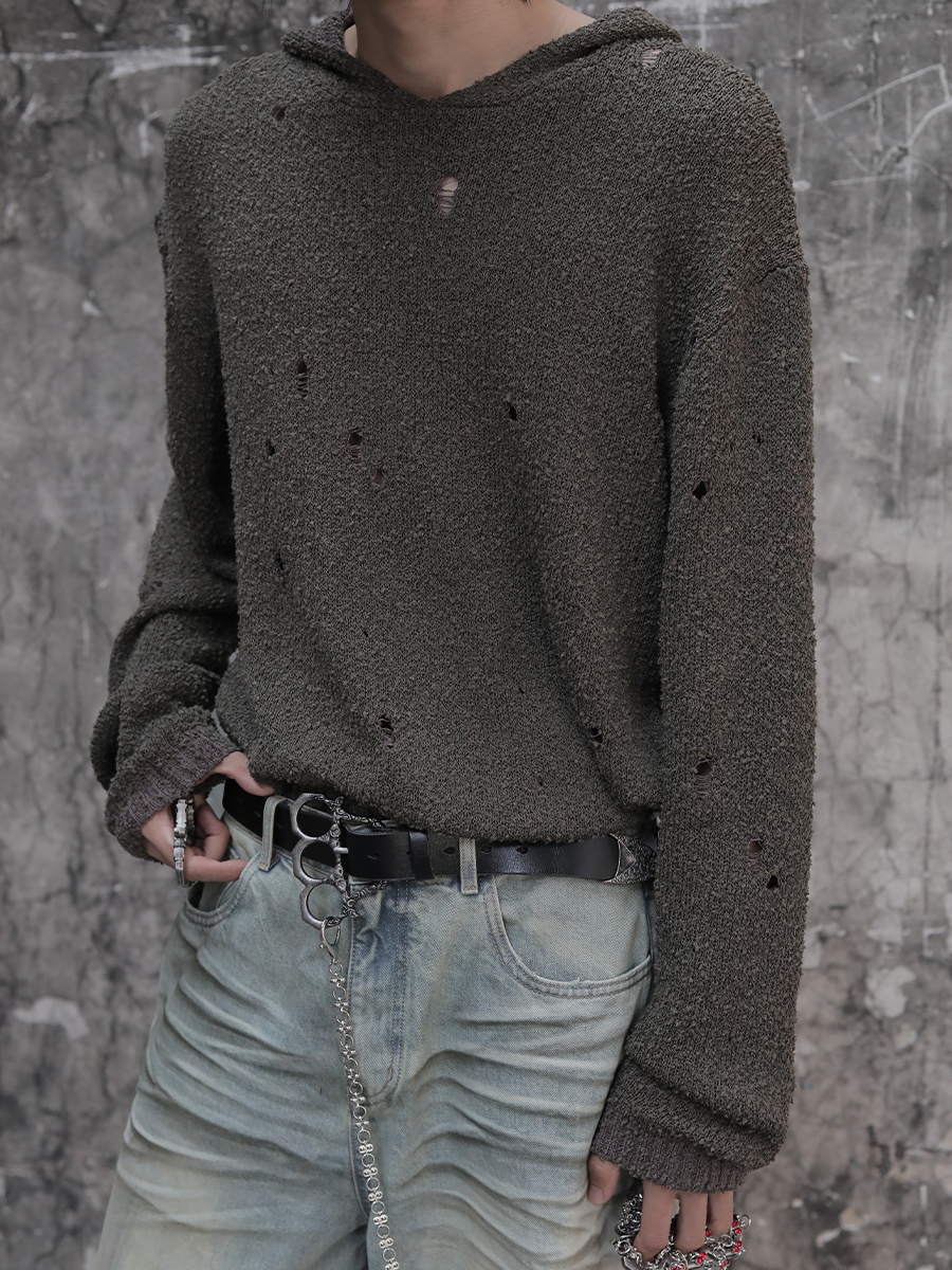 Battle-Damaged Sweater - Naturally Distressed Textured Fleece, Short and Wide, Edgy Vintage Style Battle-Damaged Sweater - Naturally Distressed Textured Fleece, Short and Wide, Edgy Vintage Style