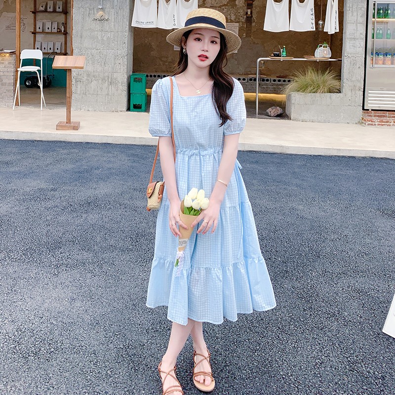 Beautiful Blue Chiffon Dress for Women - Summer 2025 Long French Vacation Style, Youthful & Trendy Fashion for 90s Inspired Looks Beautiful Blue Chiffon Dress for Women - Summer 2025 Long French Vacation Style, Youthful & Trendy Fashion for 90s Inspired Looks